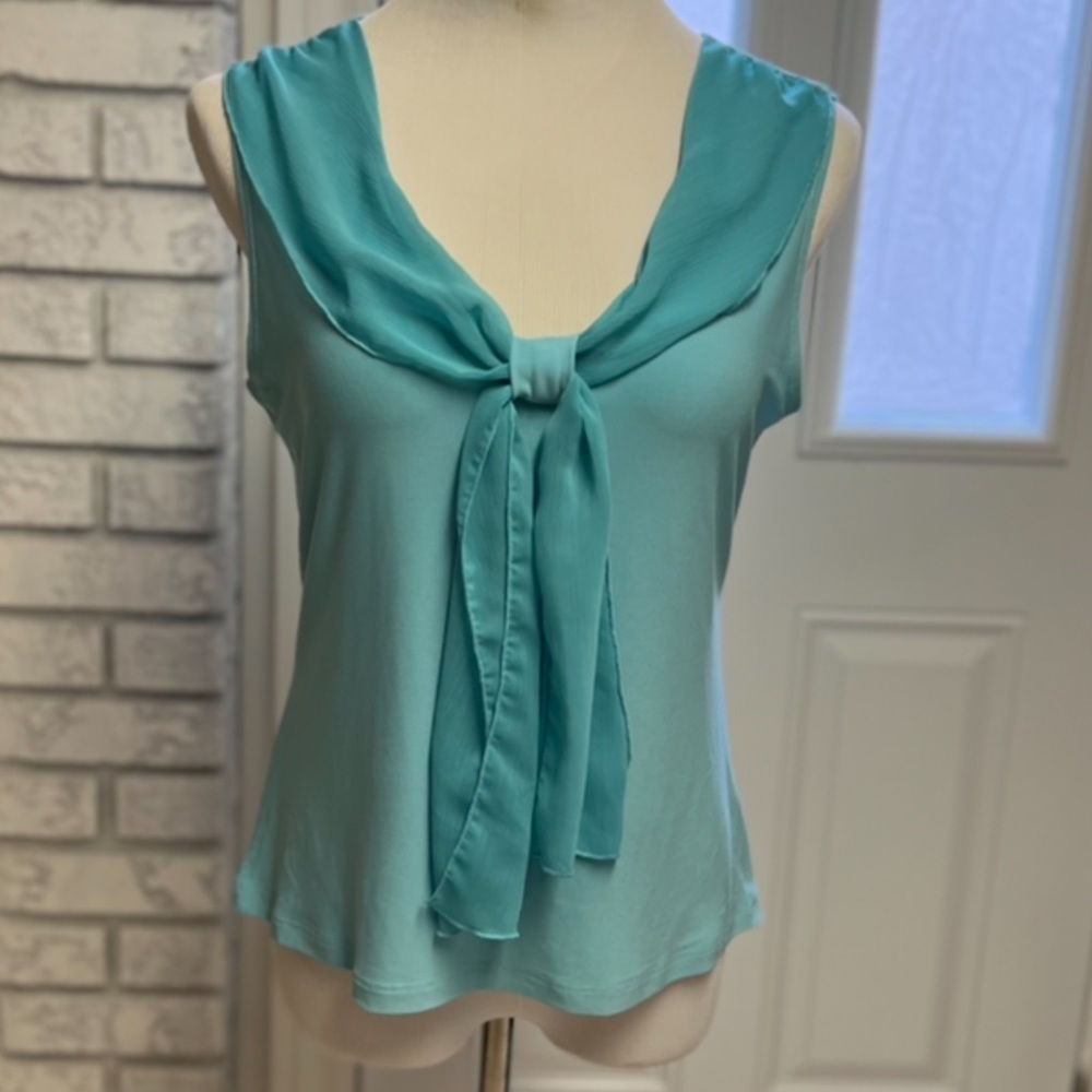Blue/Green Top With Attached Scarf